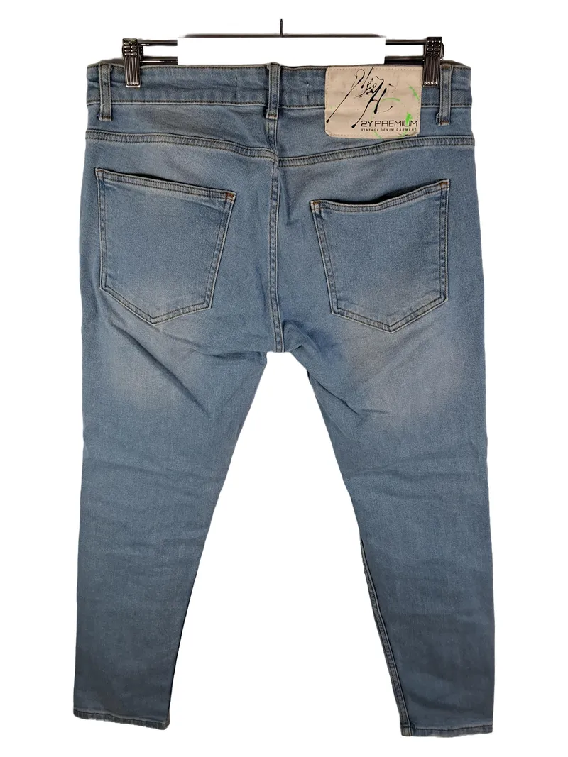 2Y Premium Herren Destroyed Jeans Blau W32 Ripped Denim Hose Baumwolle 2