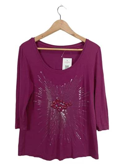 BiBA Damen Shirt Gr. M Lila Pailletten Strasssteine 3/4-Arm Glamourös