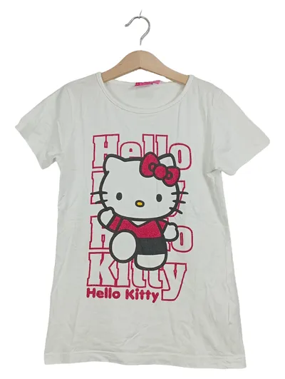 Hello Kitty T-Shirt Mädchen Gr. 146/152 Weiß Pink Glitzer Print