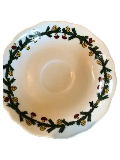 Tirschenreuth Untertasse Porzellan Tannenzweig Pilz Dekor Weihnachten Weiß