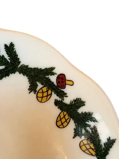 Tirschenreuth Untertasse Porzellan Tannenzweig Pilz Dekor Weihnachten Weiß