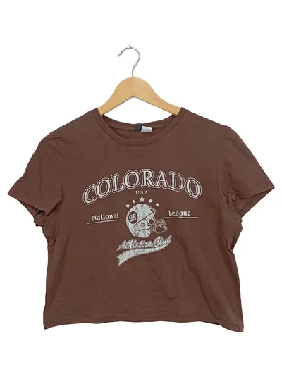 H&M Divided Colorado Football Crop T-Shirt Damen Gr. L Braun Vintage