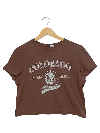 H&M Divided Colorado Football Crop T-Shirt Damen Gr. L Braun Vintage