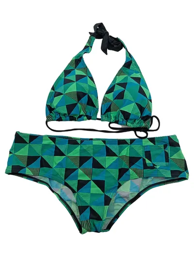 PUMA Damen Bikini Gr. 44 Grün Geometrisch Triangel Sportlich Bademode