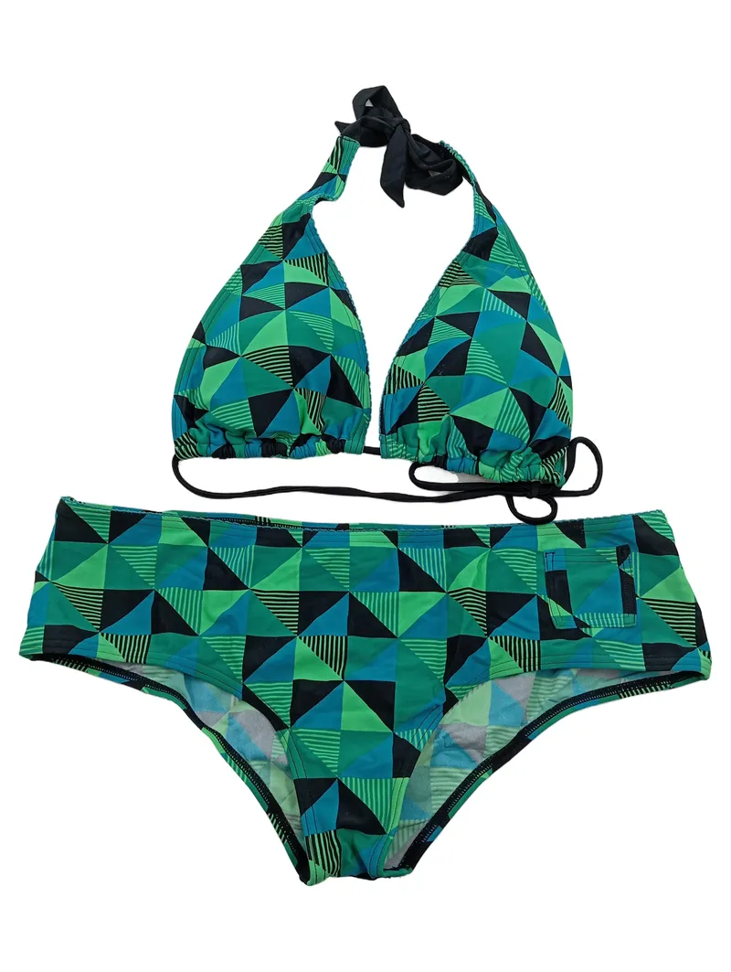 PUMA Damen Bikini Gr. 44 Grün Geometrisch Triangel Sportlich Bademode 1
