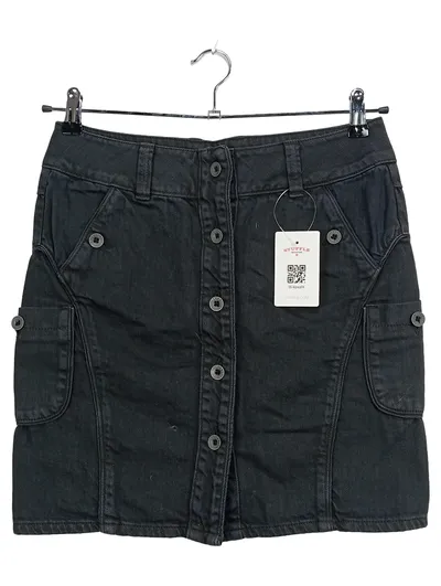 Freesoul Damen Jeansrock Schwarz Gr. S 36 Midirock Knopfleiste Baumwolle