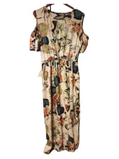 CHERFLY Damen Maxikleid Blumenmuster Cold-Shoulder Bohemian Gr. L