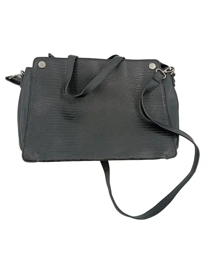 Åhléns Damen Henkeltasche Schultertasche Kroko-Optik Schwarz 36x25cm