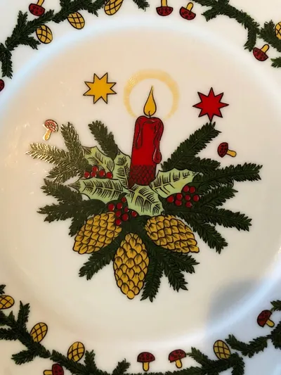 Tirschenreuth Weihnachtsteller Porzellan Kerze Tannenzweige 19 cm