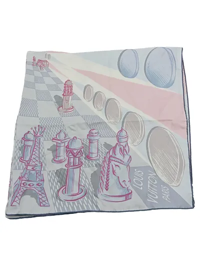 Louis Vuitton Seidentuch 90x90 Schachbrett Motiv Blau Rosa Damen Schal