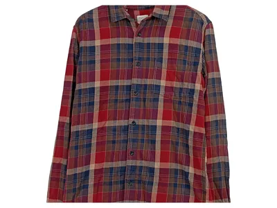 Selected Homme Karohemd Herren Gr. L Flanell Regular Fit Langarm Rot Blau