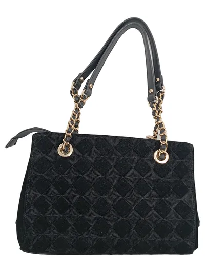 L.CREDI Munich Damen Henkeltasche Schwarz Gesteppt Kette Shopper