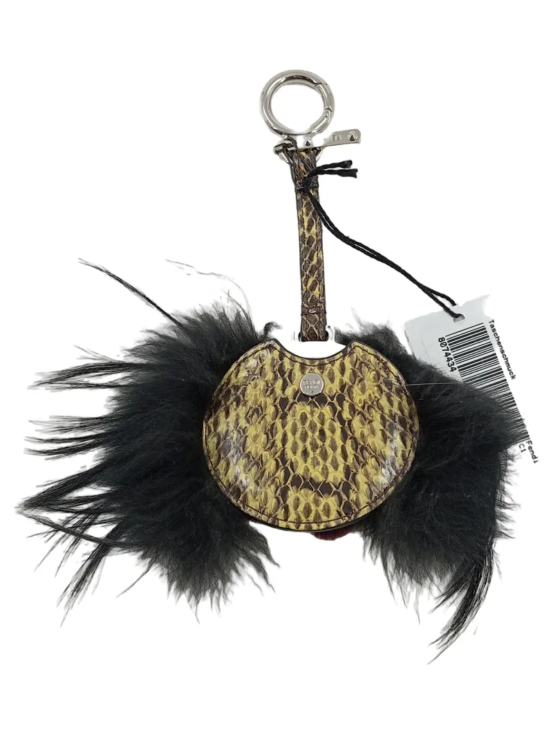 Fendi Roma Schlüsselanhänger Taschenanhänger Fell Blume Python Leder Schwarz 2