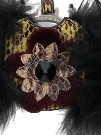 Fendi Roma Schlüsselanhänger Taschenanhänger Fell Blume Python Leder Schwarz 5