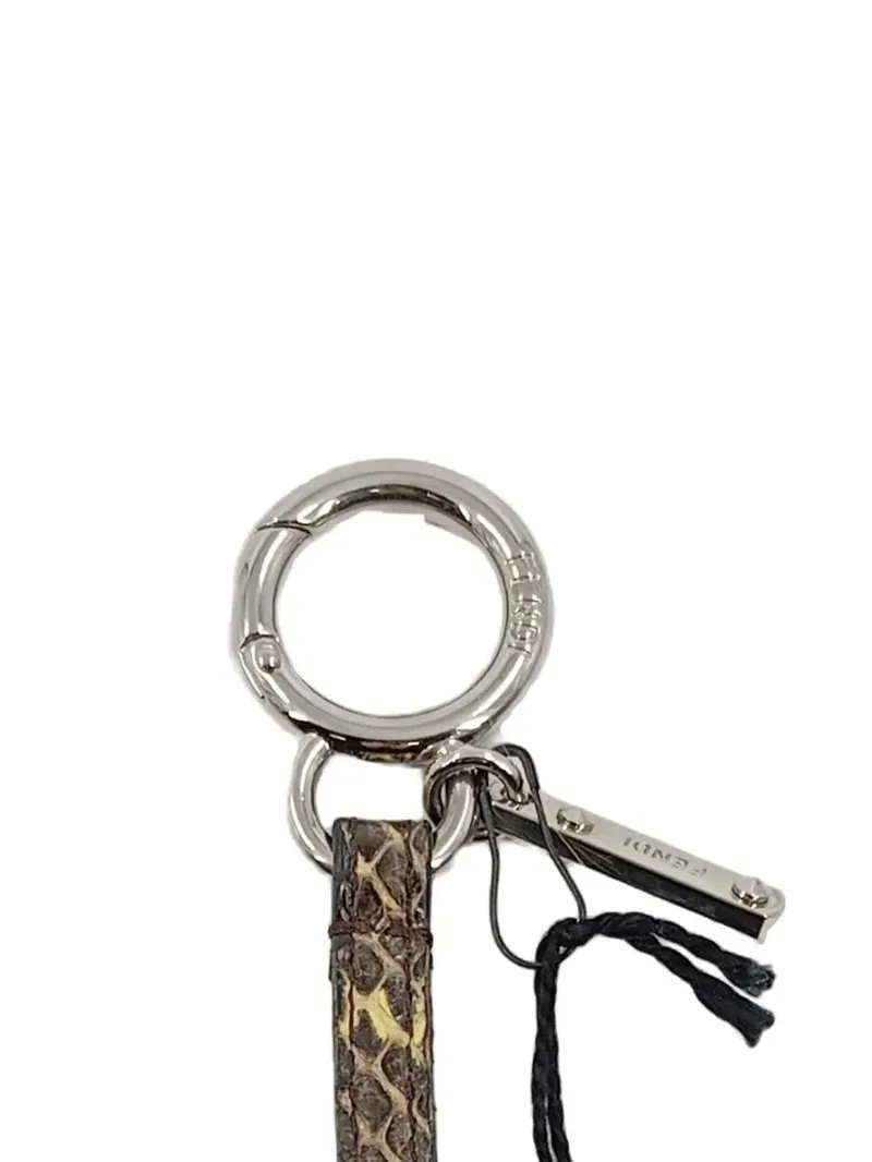 Fendi Roma Schlüsselanhänger Taschenanhänger Fell Blume Python Leder Schwarz 6