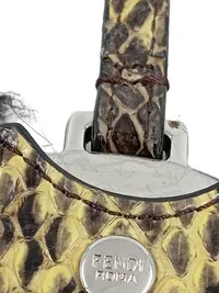 Fendi Roma Schlüsselanhänger Taschenanhänger Fell Blume Python Leder Schwarz 7