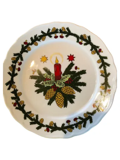 Tirschenreuth Weihnachtsteller Porzellan Kerze Tannenzapfen 19cm Bavaria