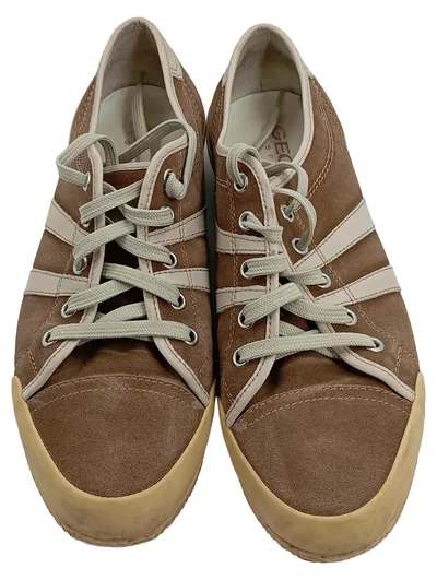Geox Sneaker Low Damen Gr. 40 Wildleder Braun Beige Streifen Schnürung
