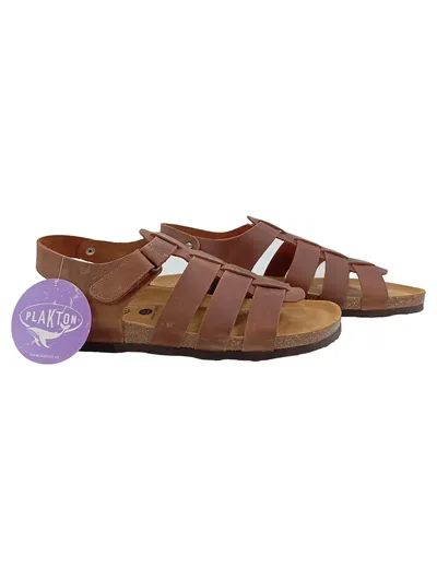 Plakton Herren Sandalen Leder Braun Gr. 42 Kork Fußbett Made in Spain