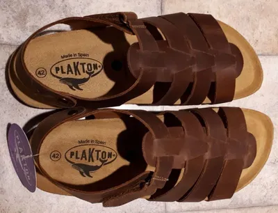 Plakton Herren Sandalen Leder Braun Gr. 42 Kork Fußbett Made in Spain