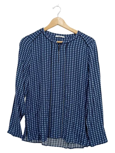 EDC Damen Bluse Gr. M Blau Geometrisch Langarm Reißverschluss