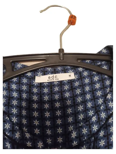 EDC Damen Bluse Gr. M Blau Geometrisch Langarm Reißverschluss