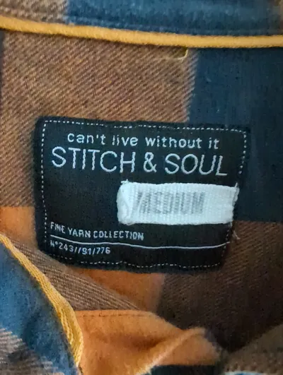 Stitch & Soul Flanellhemd Herren Gr. M kariert orange blau Baumwolle