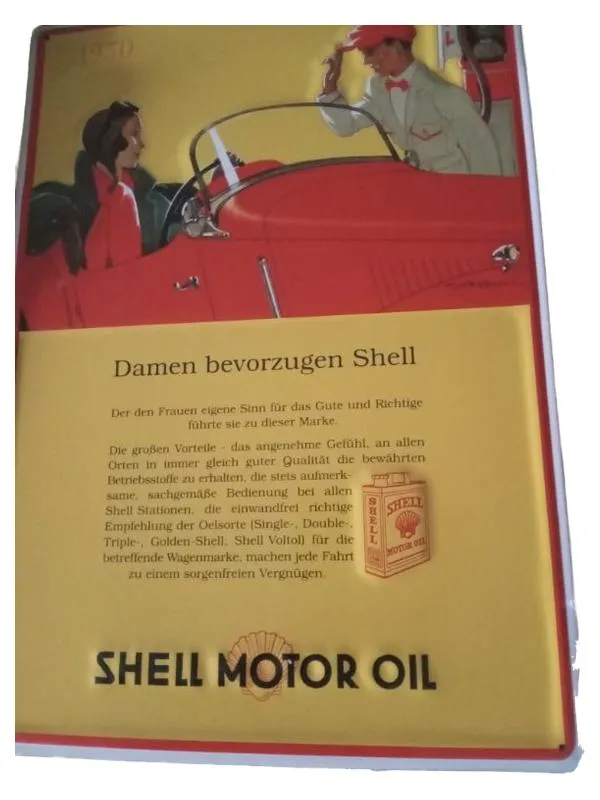 Demar Blechschild Shell Motor Oil Retro Werbeschild Gelb Metall Fahrzeuge 1