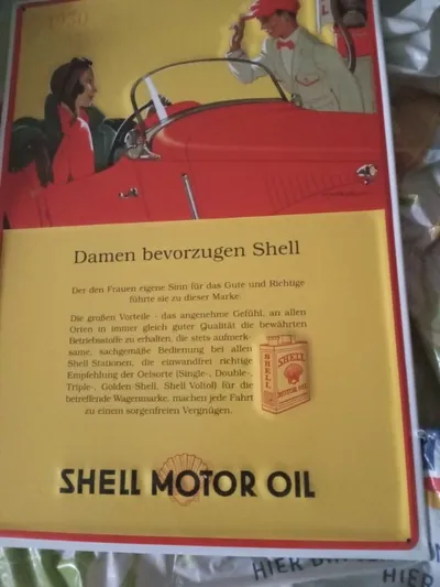 Demar Blechschild Shell Motor Oil Retro Werbeschild Gelb Metall Fahrzeuge