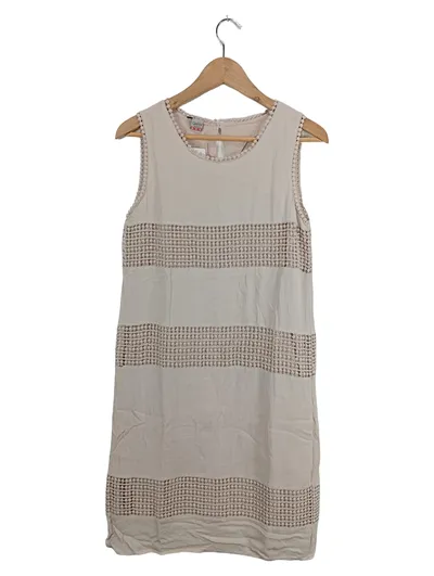 Qiéro! Damen Freizeitkleid Gr. 36/S Beige Häkeldetails Viskose