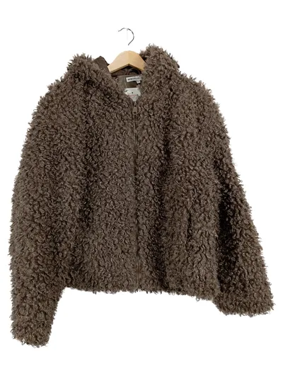 Damen Teddy Felljacke Kunstfell Kapuze Braun Einheitsgröße Kuschelig
