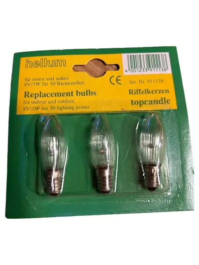 Hellum 911138 Ersatzglühbirnen Riffelkerzen 8V/3W 30 Brennstellen 3er Set