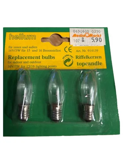 Hellum Ersatzbirnen Riffelkerzen 16V/3W 3er Set Innen Außen Lichterkette
