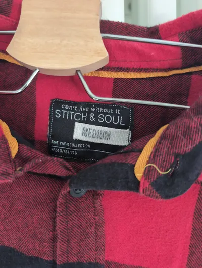 Stitch & Soul Flanellhemd Herren M Kariert Rot Schwarz Baumwolle