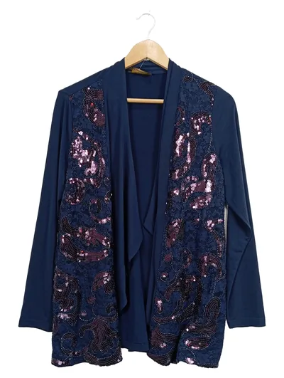 Alfredo Pauly Strickjacke Damen Elegant Paisley Pailletten Blau Gr. 40