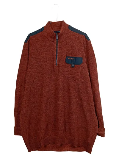 Casa Moda Herren Pullover Troyer Baumwolle Meliert Rot Gr. 58 XXL