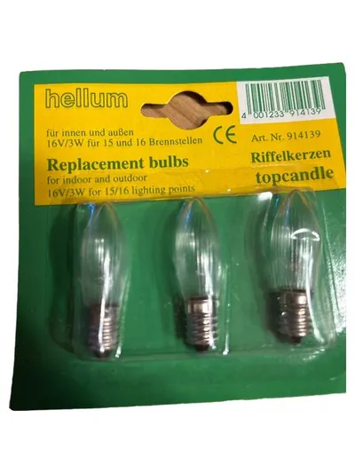 Hellum Ersatzbirnen Riffelkerzen Topcandle 16V/3W 3er Set Transparent