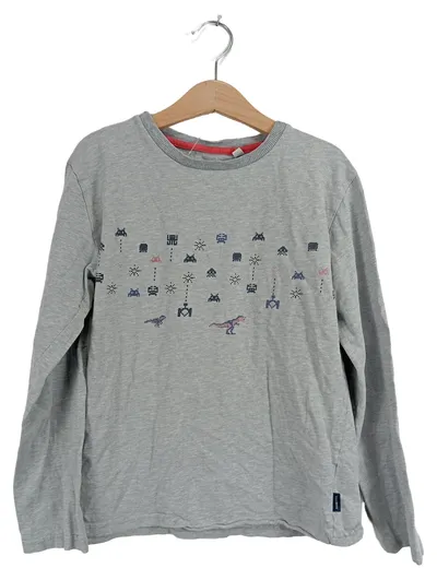 Sanetta Kinder Langarmshirt Gr. 140 Grau Retro Pixel Dino Print