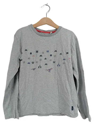 Sanetta Kinder Langarmshirt Gr. 140 Grau Retro Pixel Dino Print