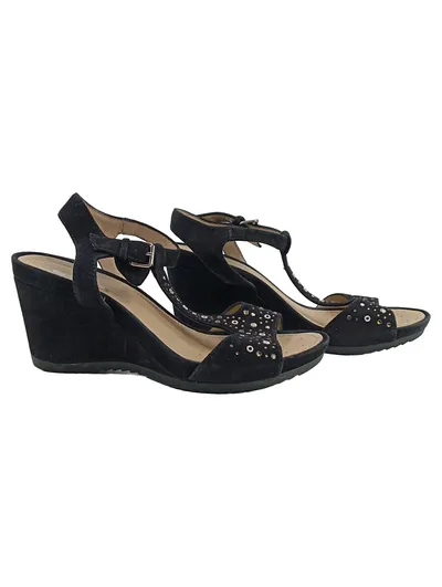 Geox Respira Damen Sandalen Wildleder Nieten Strass Elegant Schwarz 39