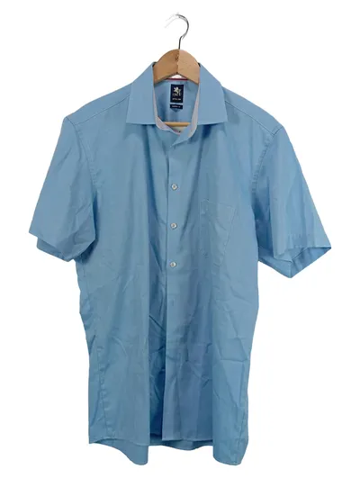 Otto Kern Herren Kurzarm Hemd Business Uni Blau Gr. 42 XL 100% Baumwolle