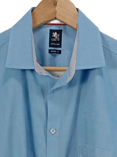 Otto Kern Herren Kurzarm Hemd Business Uni Blau Gr. 42 XL 100% Baumwolle