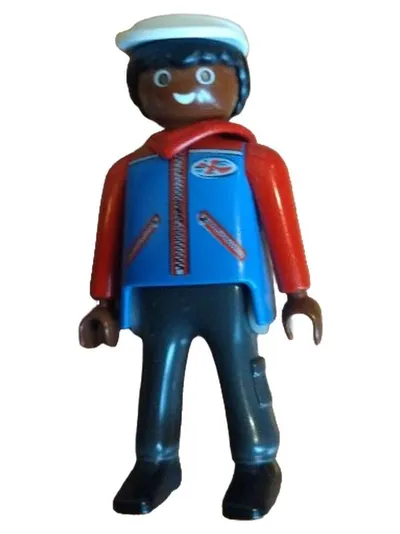 Playmobil Figur Rennfahrer Mechaniker weiße Mütze blaue Jacke