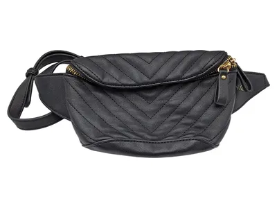 NYZE Damen Gürteltasche Schwarz Gesteppt Polyurethan Modern 21x13cm