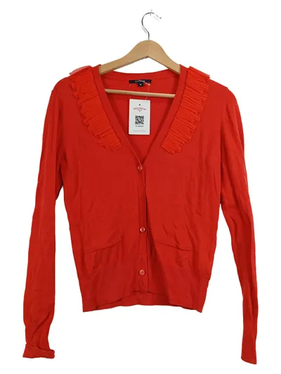 Comma Damen Strickjacke Gr. 36/S Rot Rüschen V-Ausschnitt Langarm