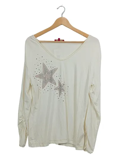 Ricarda M. Damen Langarmshirt Gr. 40 L Viskose Beige Sterne Strass