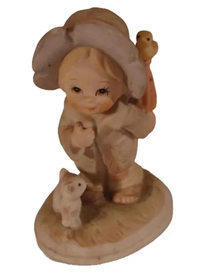 Angelina Collection Porzellan Figur Junge mit Katze Vogel Vintage Deko 9,5cm