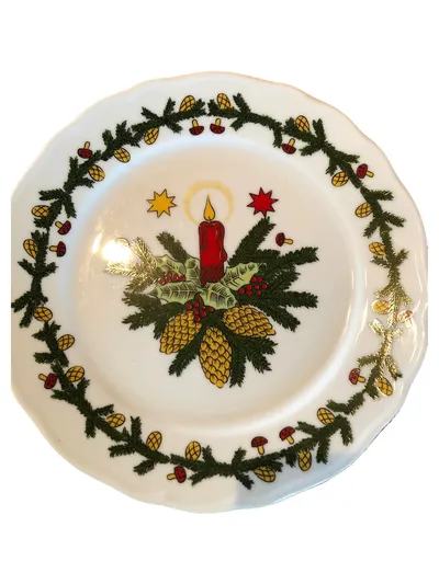 Tirschenreuth Weihnachtsteller Porzellan Kerze Tannenzweige 19cm Wandteller