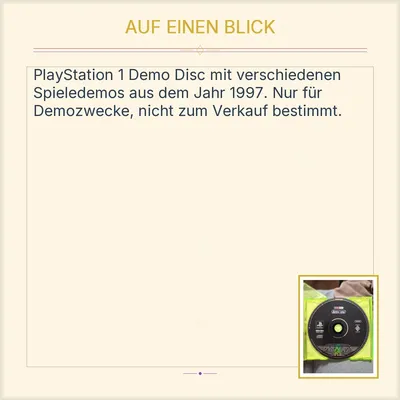 Sony PlayStation 1 PS1 Demo Disc One PAL Europe PBPX 95001 1997