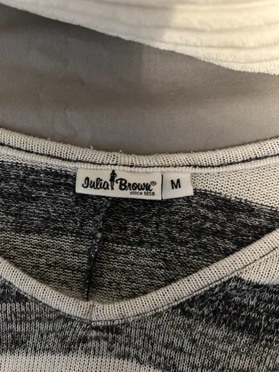 Julia Brown Damen Pullover Gr. M Grau Gestreift 3/4-Arm Casual